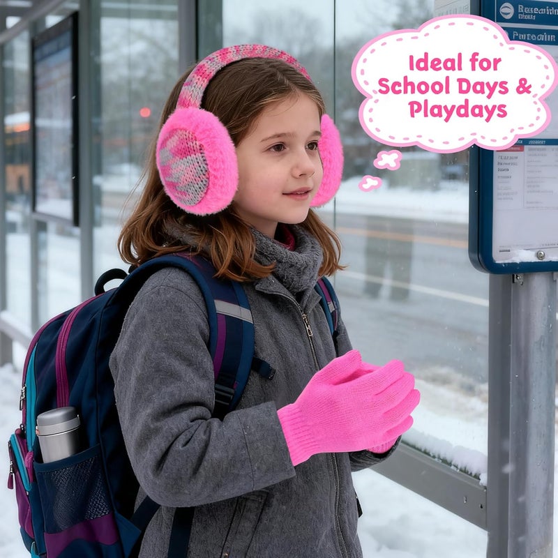 SEDUXI Kids Winter Ear Muffs with Gloves Set - Plush Knit Earmuffs & Mittens, Adjustable Soft Ear Warmers for Boys Girls 3-16 Years - Image 5